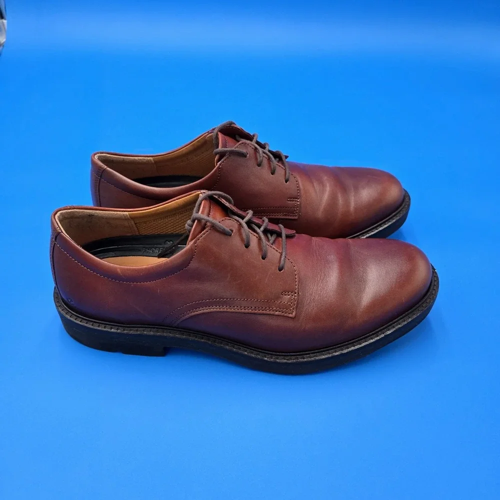 ECCO Men's London Plain Toe Tie‎ Oxford 10-10.5, 44 EU Cognac Brown EUC
